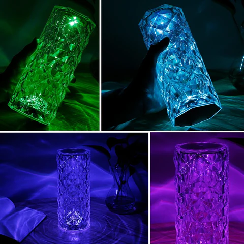 16 colors Crystal Diamond Table Lamp, USB Charging Touch Control Decorative (Rechargeable)